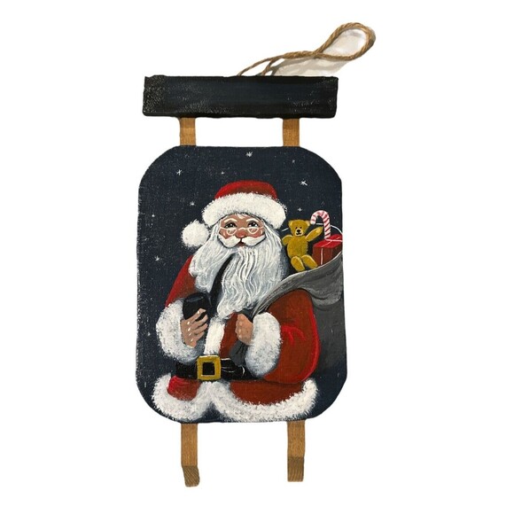 Vintage Hand Painted & Built Wooden Sleigh With Santa Holding Pipe & Toys‎ 1980s - Picture 1 of 2